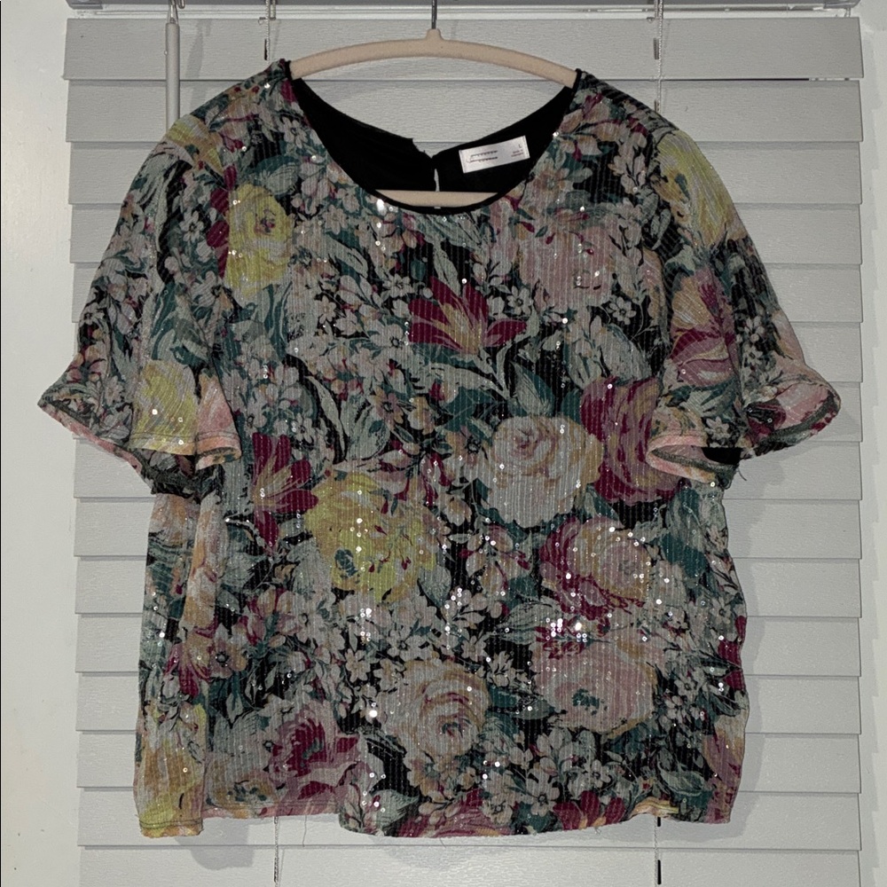 LC Lauren Conrad Floral Sequin Blouse